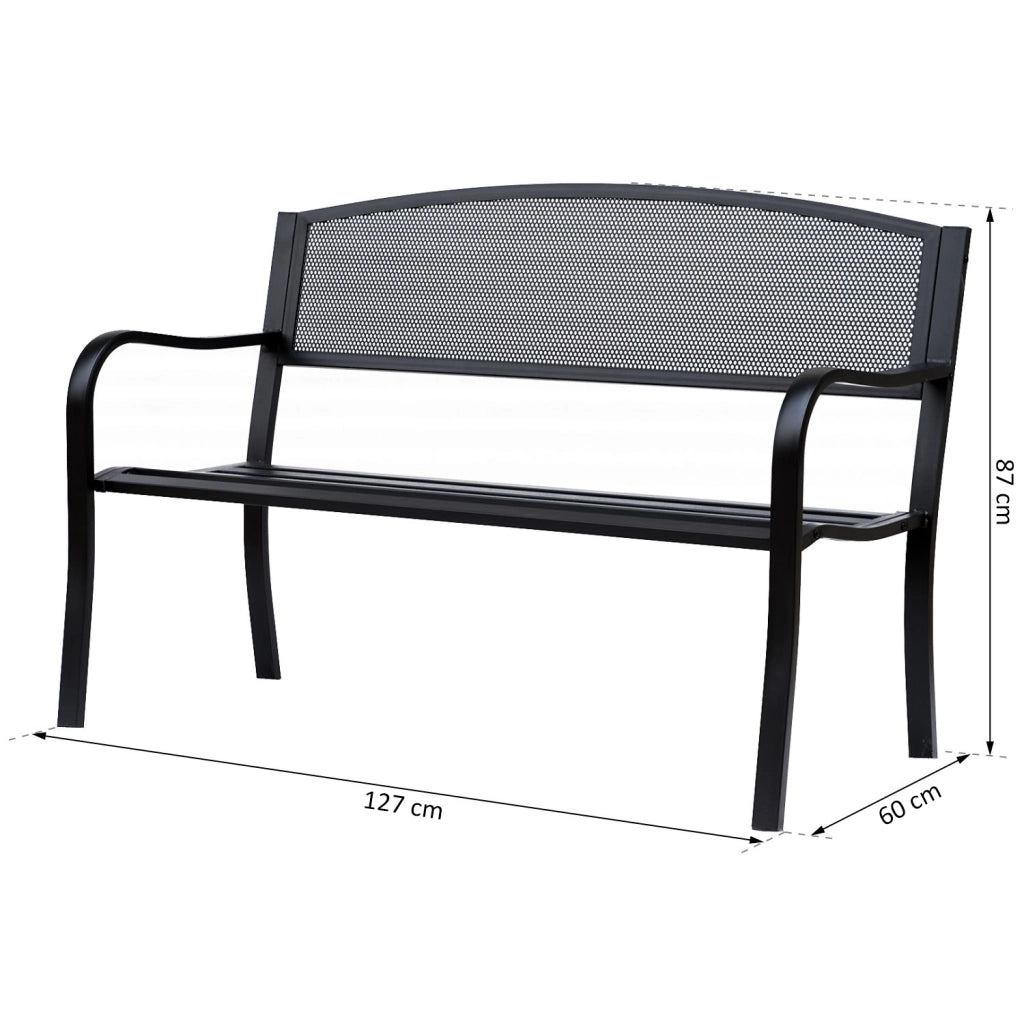 Panchina da Giardino 3 Posti ¨C zephmum ¨C Nero Metallo 127x60x87 cm