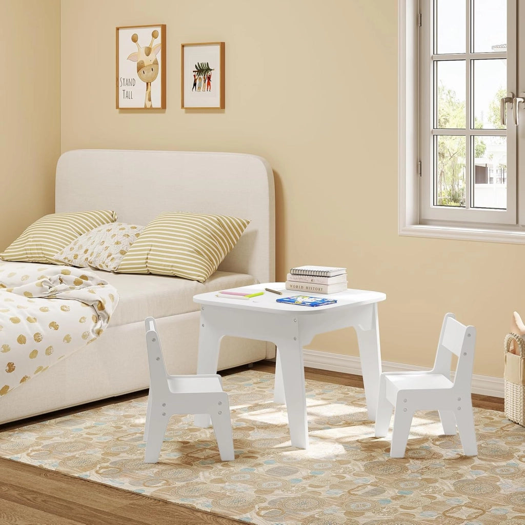 Tavolino per Bambini con Sedie, Set di Tavolo con Lavagna e Contenitore, Mobile per Cameretta dei Bambini, Asilo, Scuola Materna, Piano Ribaltabile