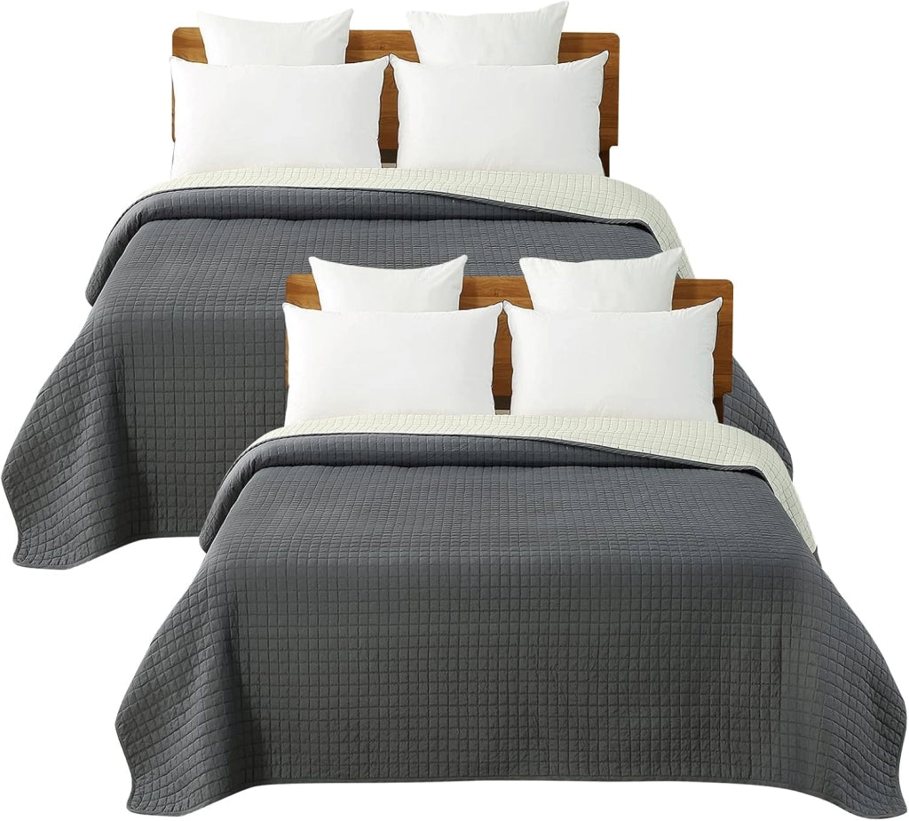 Trapuntino Matrimoniale Trapunta Singolo Copriletto Trapuntato Double Face Reversibile Moderno Grigio 240x260 cm 2 Pezzi
