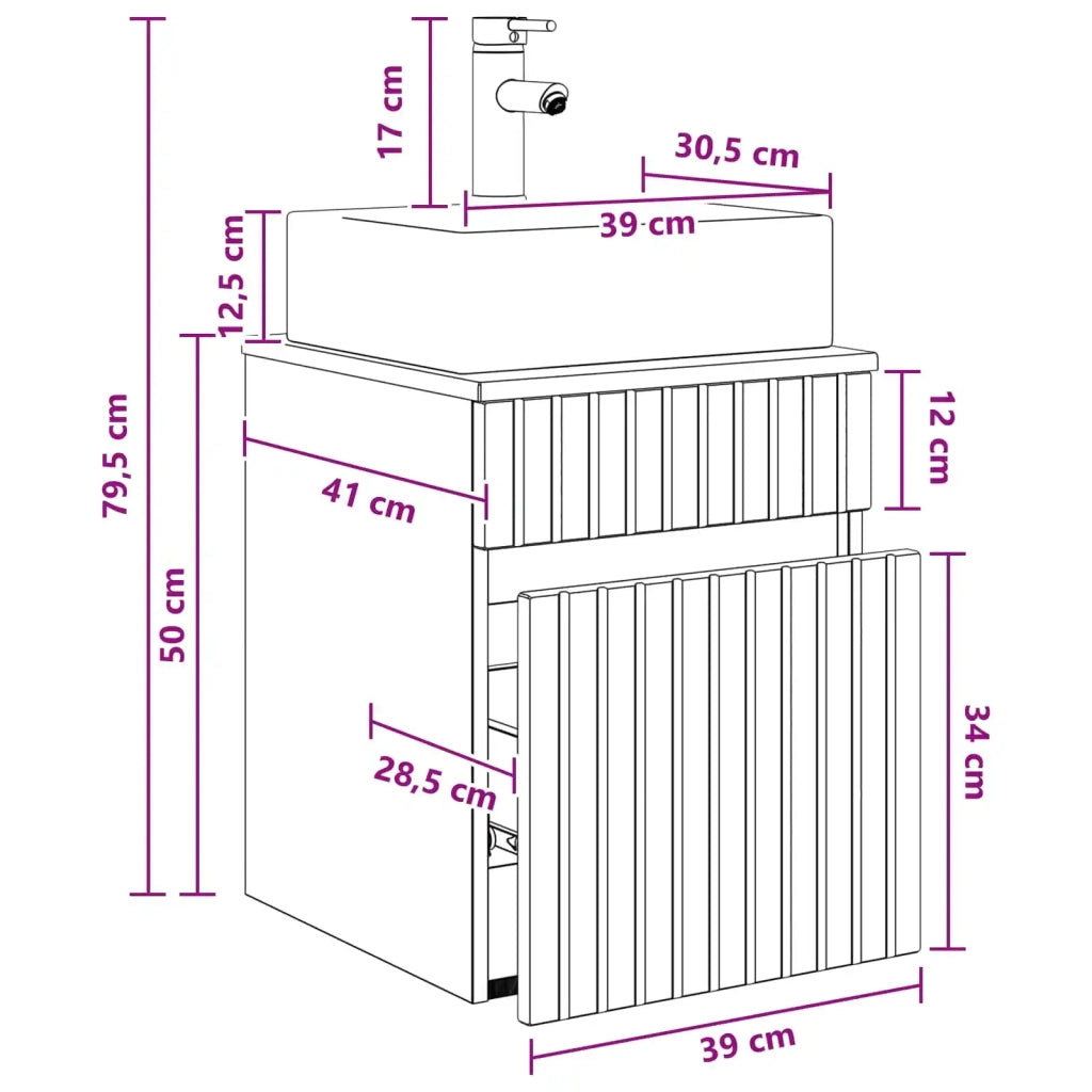 Mobile Lavabo da Parete Sonoma grigio 39 x 41 x 62,5 cm 890578