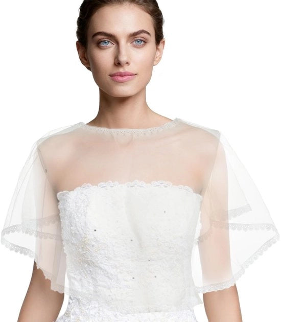 Tessuto di Lino Bianco - Sciarpa con Bordini - Cappuccio per Sposa - Cappotto a Spalla - Accessorio - Vari Dimensioni - Materiale Leggero