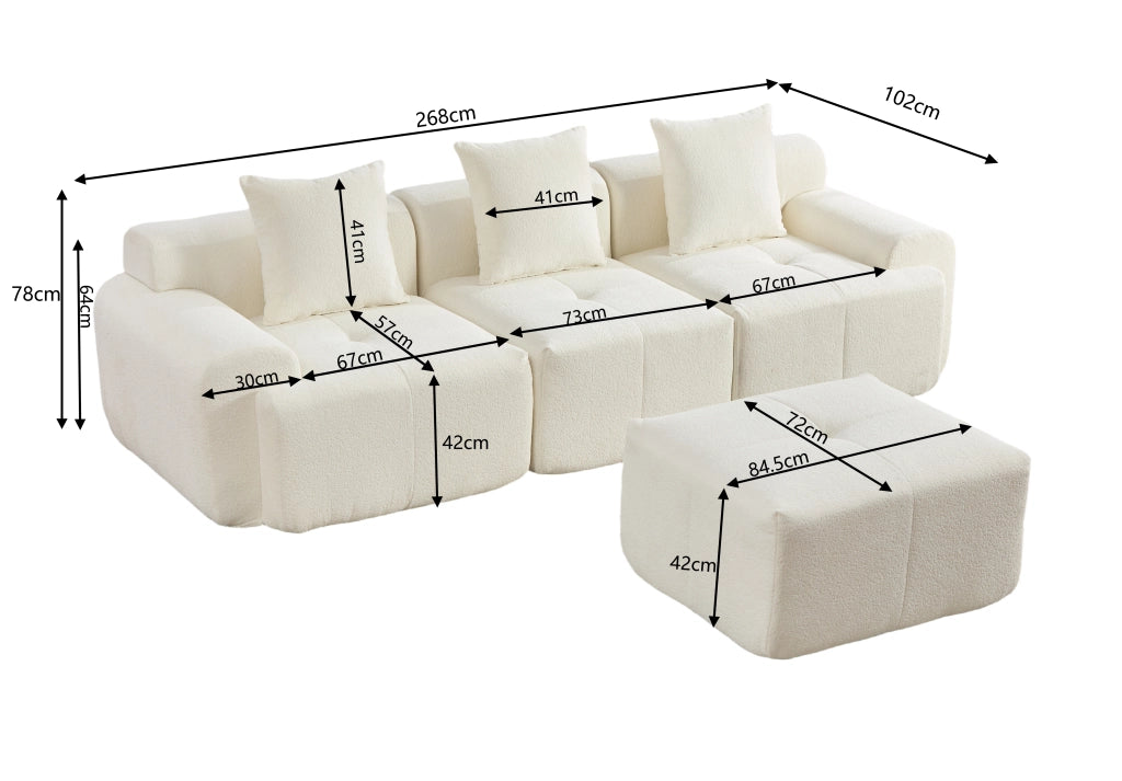 Divano Angolare Modulare 3 Posti ¨C MINIMAL ¨C Beige, Memory Foam, L-Shape, 268x102x78 cm