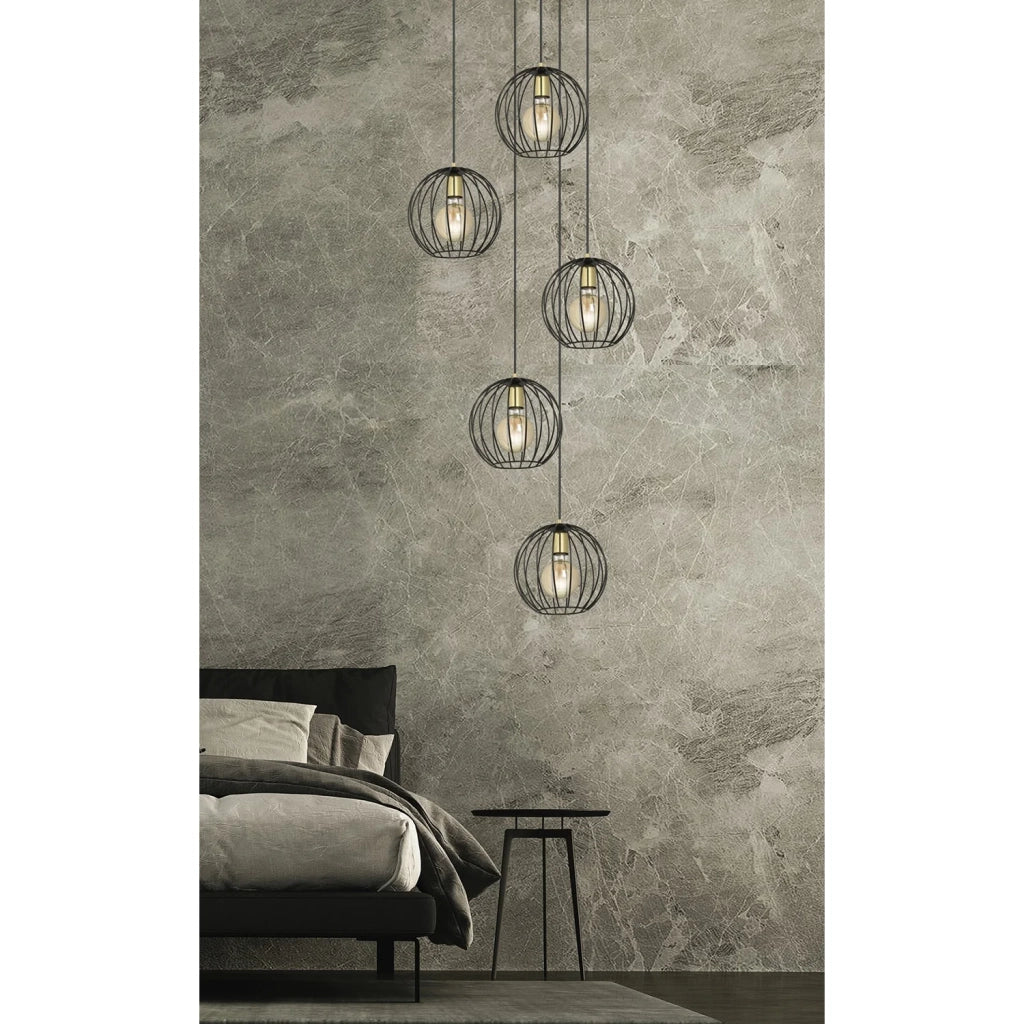 Lampadario Contemporaneo Omoikane Acciaio Nero 6 Luci E27 Ip20