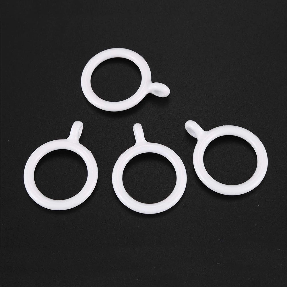 Trade Shop - Set 8 Pz Anelli Gancio Ad Anello Per Tende In Plastica Da 45 Mm Bianco Tondi Bagno 87352 -