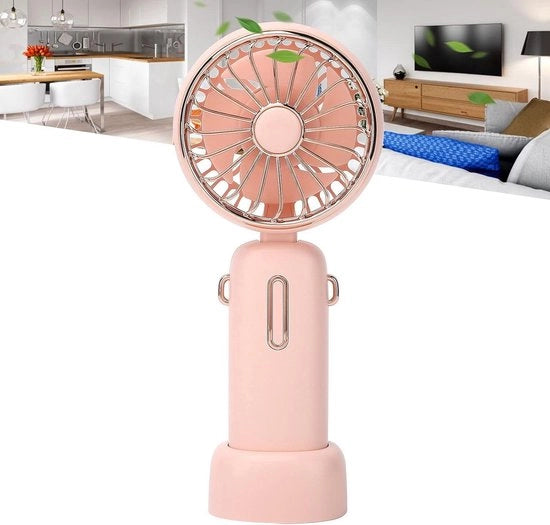 Mini ventilatore desktop con 3 velocità, caricabile via USB, silenzioso, colore rosa