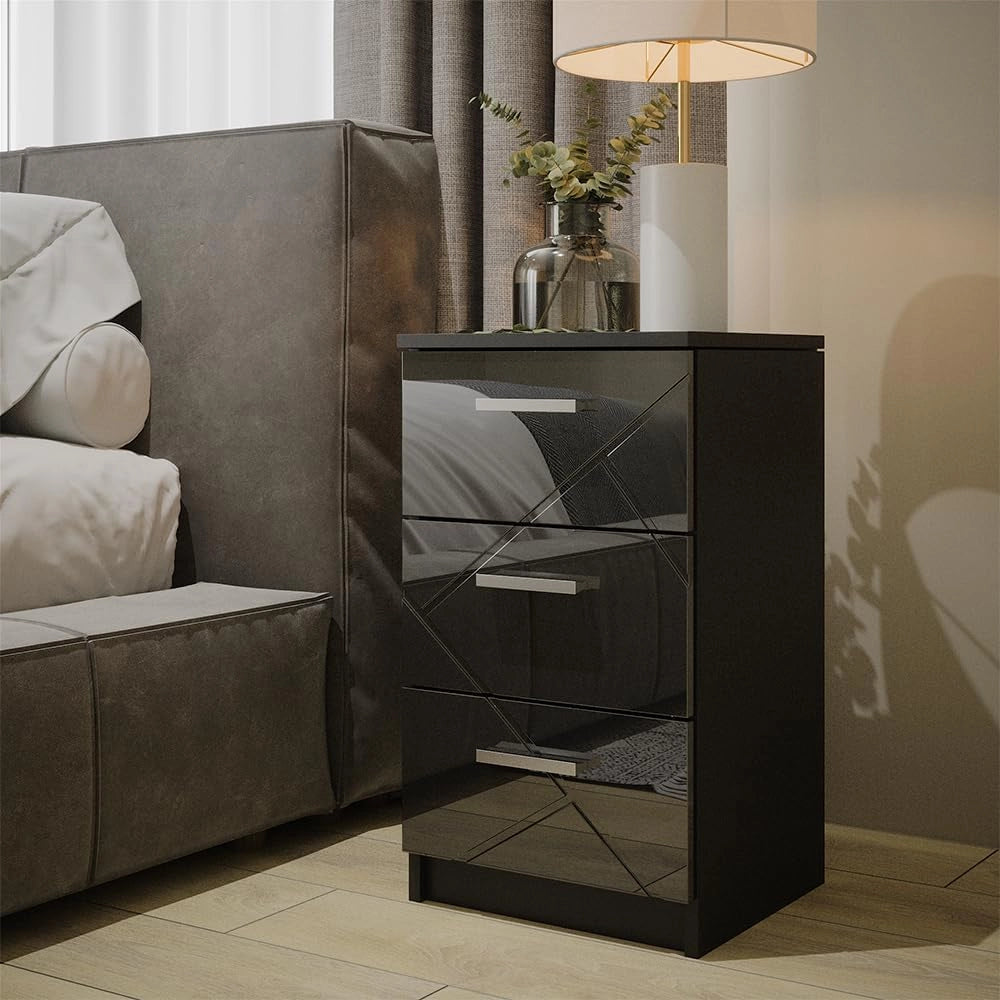 Comodini camera da letto Irma, Nero, 35.5 x 66 cm, adatto per il posizionamento laterale accanto a letti boxspring
