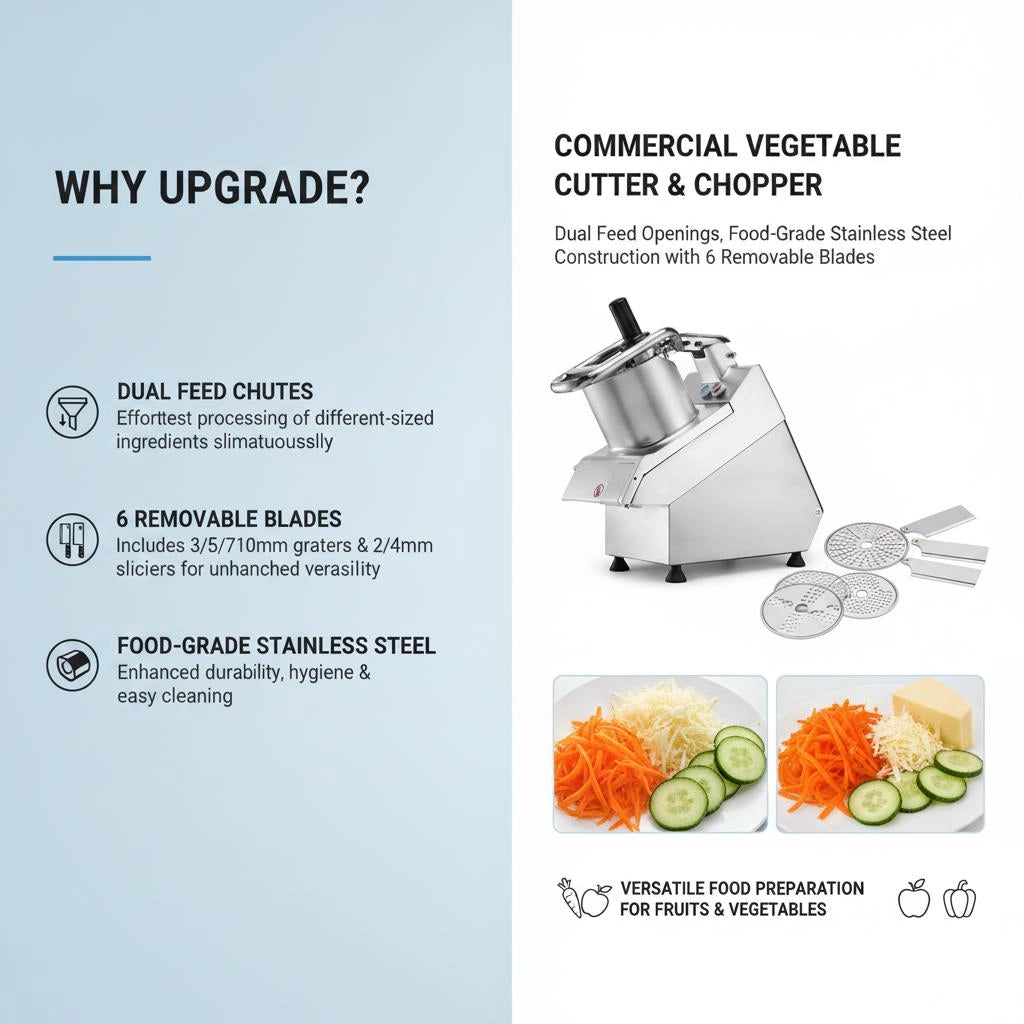 Food Processor, Vegetable Slicer/chopper With 2 Feed Openings, Food-grade Stainless Steel Cutter With 6 Removable Blades: 3/5/7/10 Mm Grater, 2/4 Mm Slicer, For Vegetables And Fruit