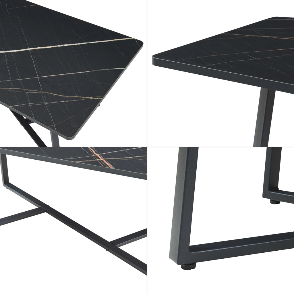 Tavolino Centrale da Salotto Riskiften 120 x 60 x 48 cm - Effetto Marmo / Nero [en.casa]
