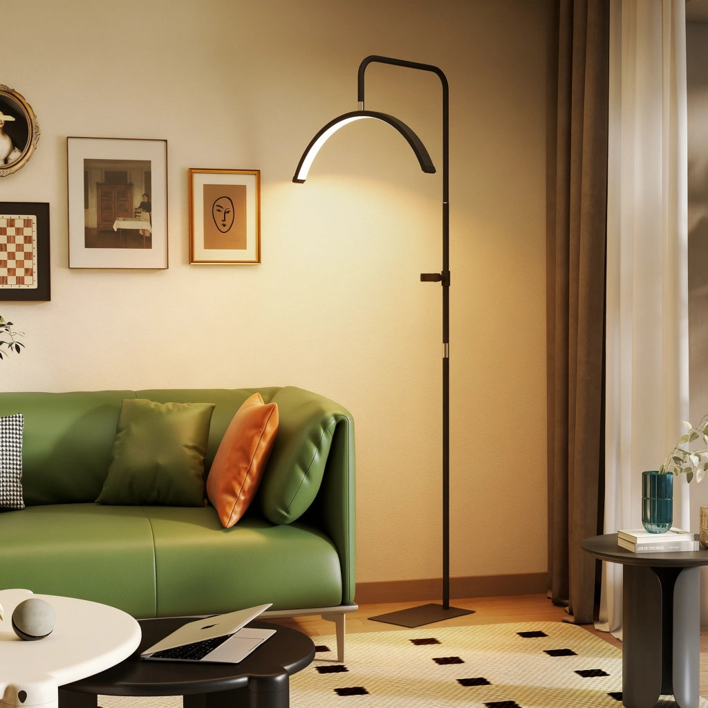 Lampada da Terra LED con Testa a Mezza Luna, Altezza e Temperatura Colore Regolabili, Telecomando, Nero