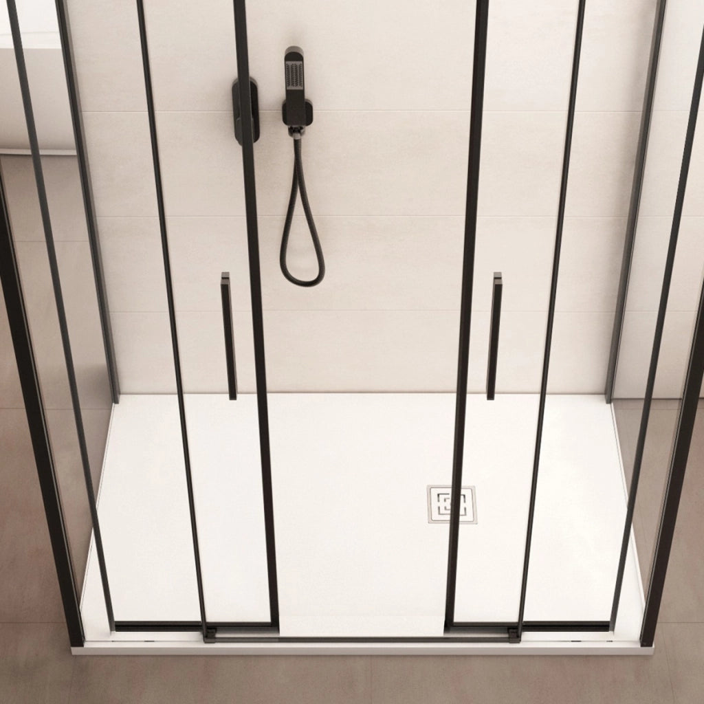 Box doccia tre lati con profili neri scorrevole cristallo 6mm h195 lagoa-trio, misura 80x160x80