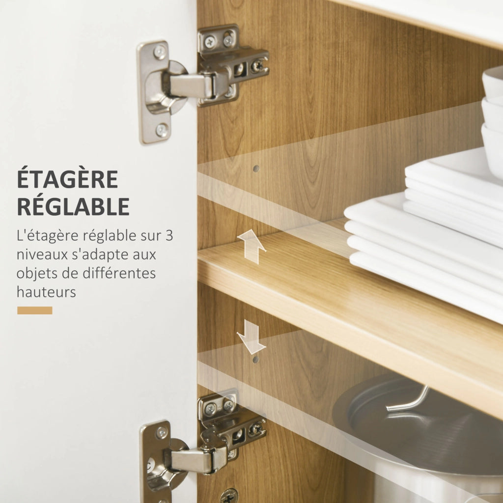 Mobile per microonde con cassetto e ripiano regolabile ¨C zephmum ¨C naturale e bianco 58x40x118 cm