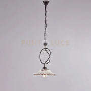 Lampadario in ferro laccato nero e decorazione effetto ruggine con diffusore in ceramica diametro 30 bianco e marrone 1 luce