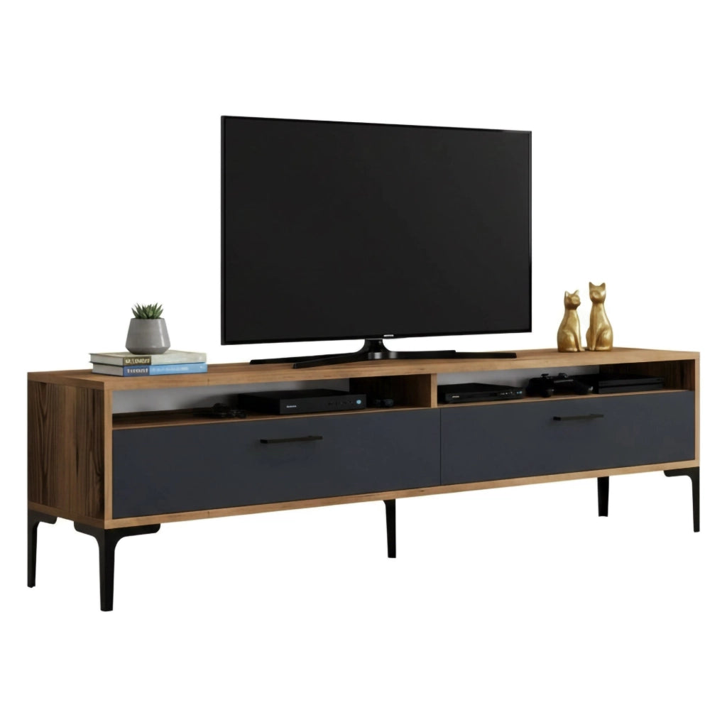 Mobile porta TV Angiari, Credenza da soggiorno, Armadio basso per TV, Base parete attrezzata, 180x47h35 cm, Noce e Antracite