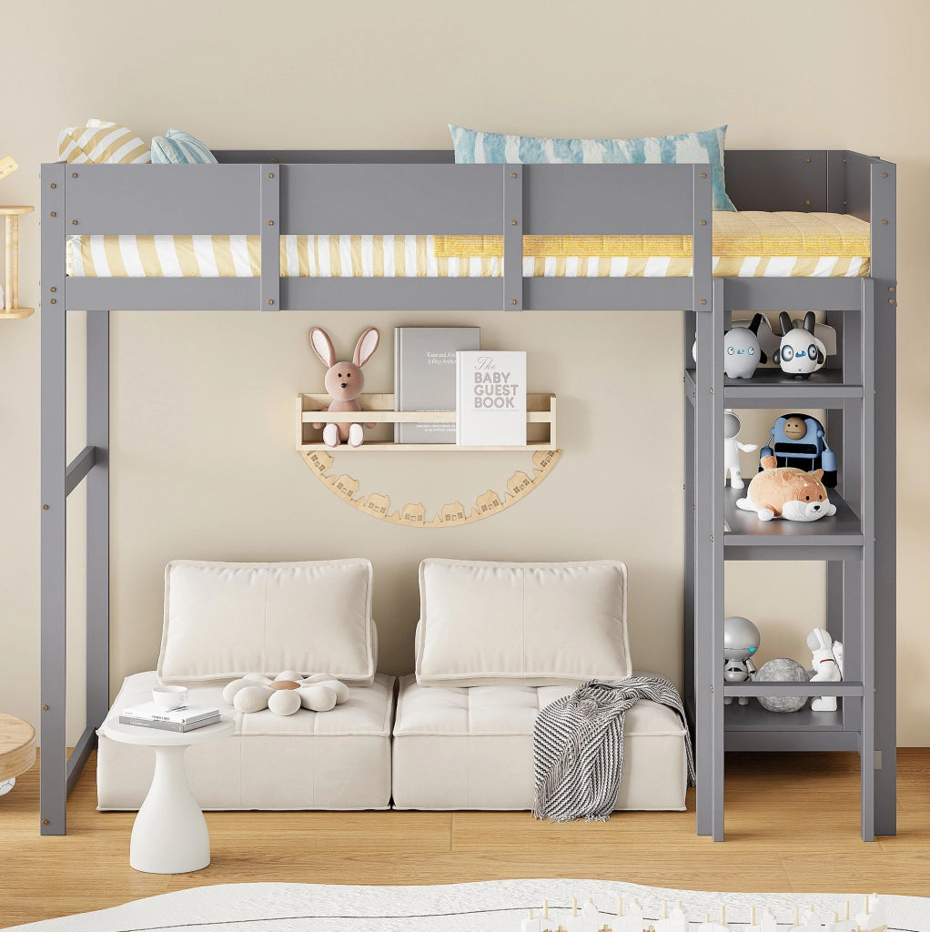 Letto a soppalco 90x200 cm in pino massello grigio