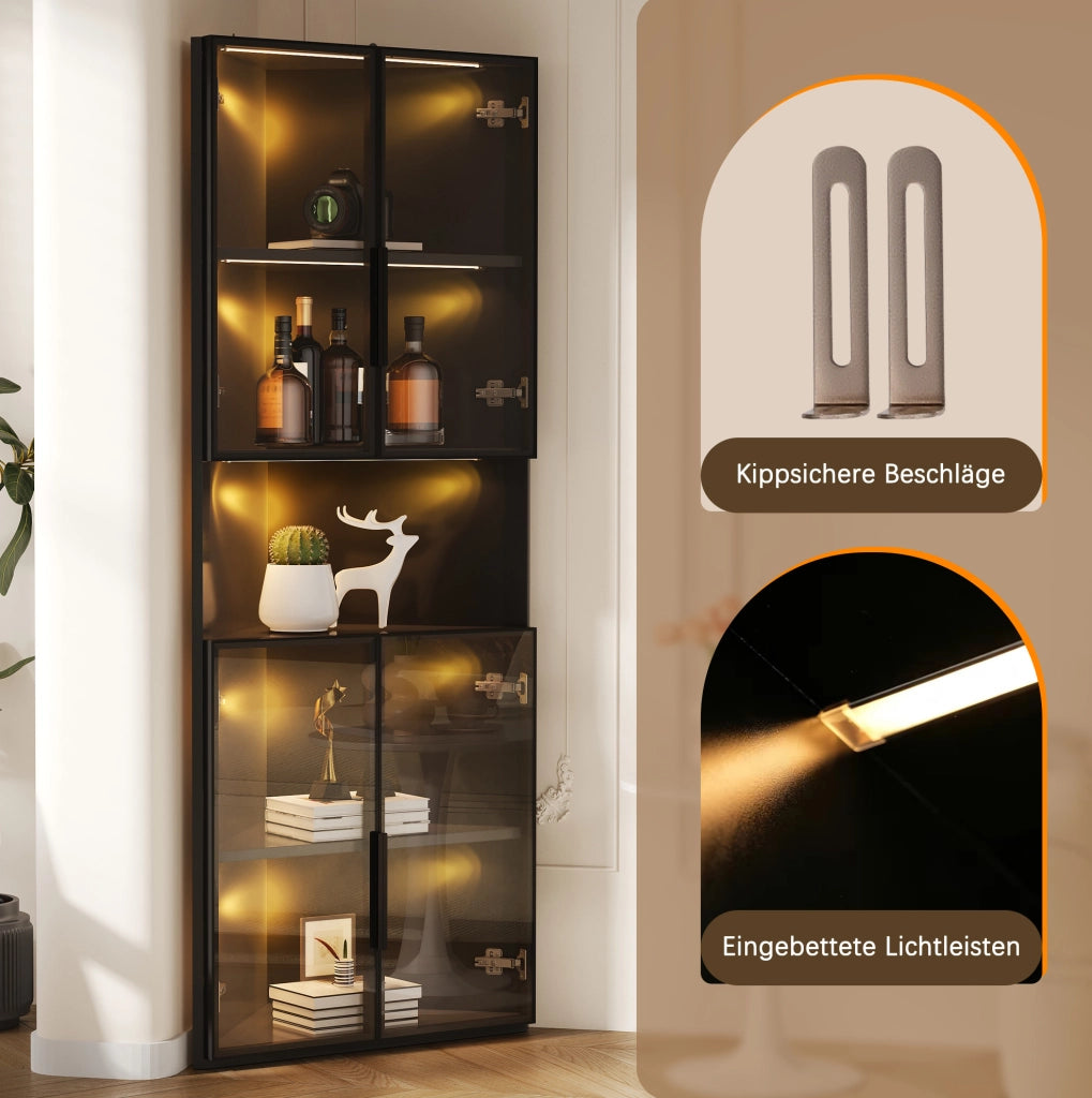 Vetrina angolare triangolare nera 62x32x160 cm con LED