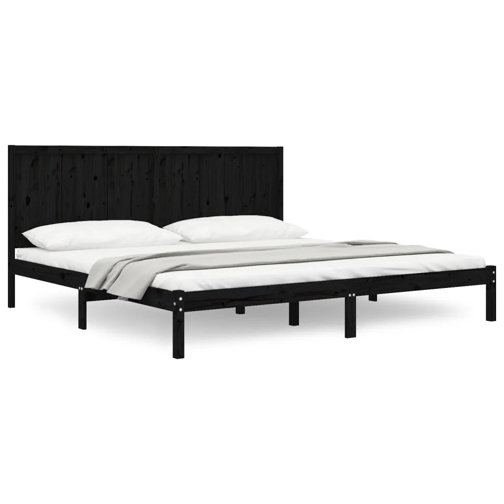 Letto matrimoniale | Letto per adulti | Giroletto Nero in Legno Massello di Pino 200x200 cm
