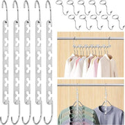 5 pezzi di Hangers in metallo con 10 connettori per ridurre lo spazio con hanger per armadio e guardaroba abbinamento per vestiti e giacche.
