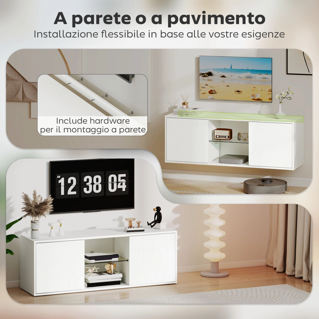 Mobile TV con Ante Soft Close e Ripiano in Vetro ¨C Minimal ¨C Bianco
