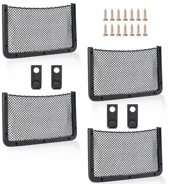 Organizzatore 4-dell'auto con rete elastica, borsa multifunzionale per utensili da cucina, camper, barche e uso domestico (rete elastica), Nero - 42 x 21 cm