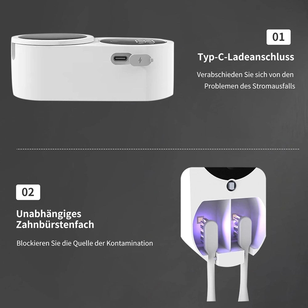 Trade Shop - Porta Spazzolini Uv Sterilizzatore Con Sensore Infrarossi Display Led Usb A Parete -