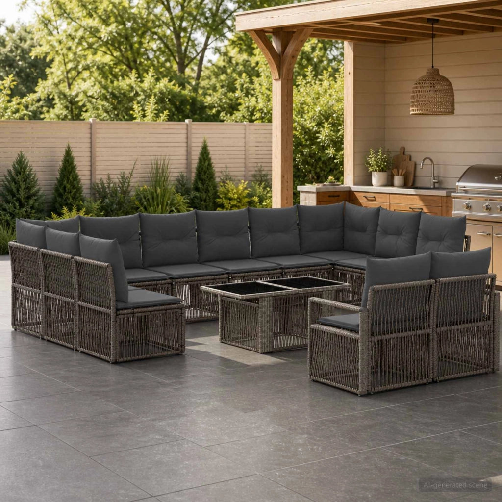 Set Divano da Giardino 13 pz Grigio e Grigio Scuro polyrattan 3437165