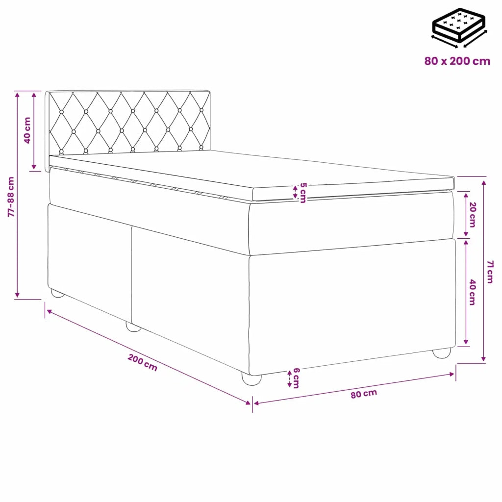 Letto box spring con materasso Blu Scuro 80 x 200 cm Velluto 3451563