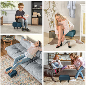 Pouf Poggiapiedi Imbottito 40x30x24 cm Rettangolare Blu Scuro