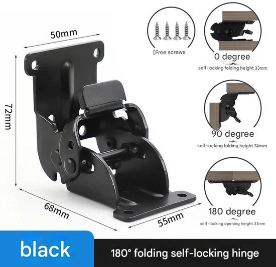 Vergrendelante scharniere a scorrimento per mobili, connessione parti fisse, tavolo da pranzo tavolo ribaltabile accessori, 2 pezzi, nero