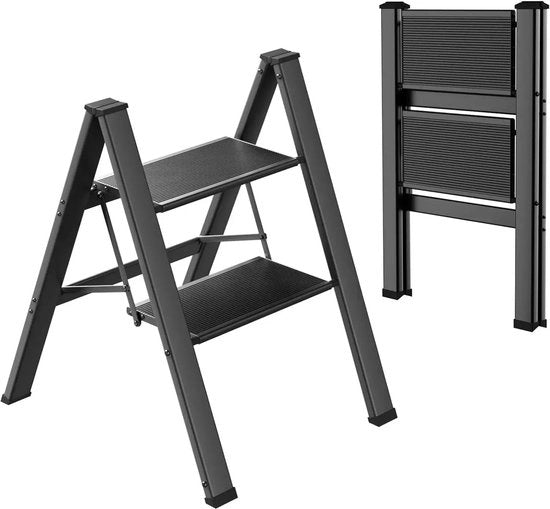 Scaffale a due livelli - Nero - Ripiegabile - 2 Rampe - Peso massimo 150 Kg - Costruito in alluminio e metallo - 2,57 Kg - Antiscivolo