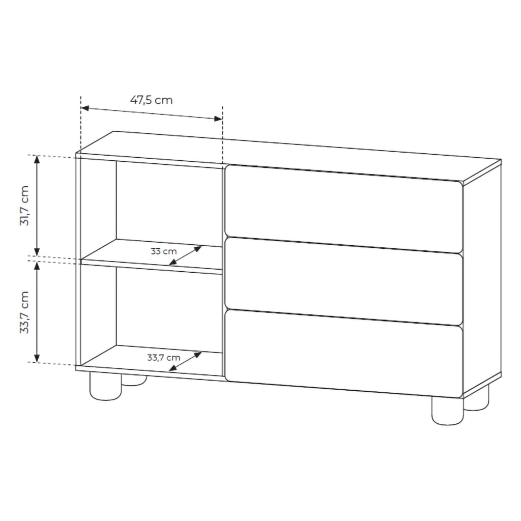 Madia Hanerito, Credenza 3 Cassetti, 130x38x80h cm Marrone Rovere