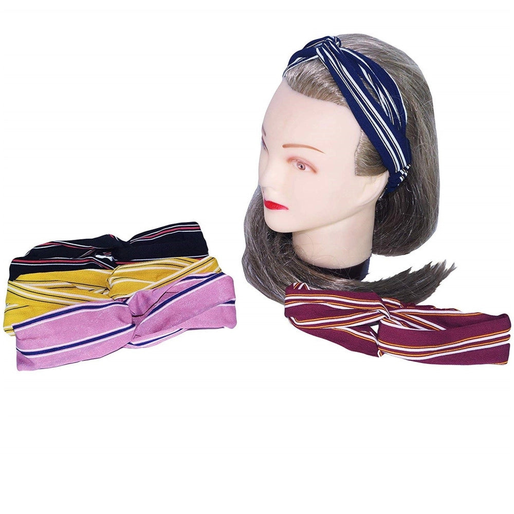Trade Shop - Fascia Capelli Elastica 2 Pezzi Fasce Strisce Fiocco Annodata Retro Fermacapelli -