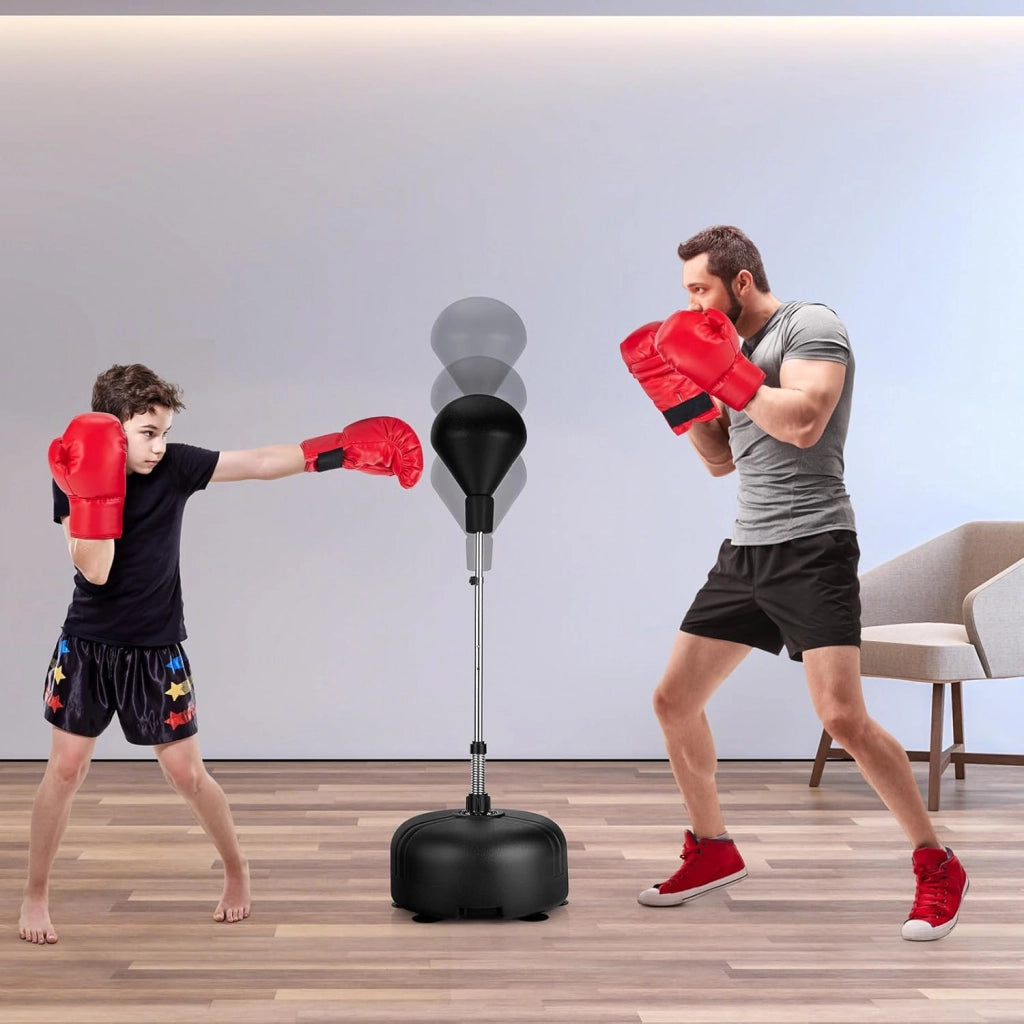 Sacco da boxe con altezza regolabile 140-158 cm, punchingball con guanti da boxe, palla da boxe in piedi con base ricaricabile per bambini e adulti
