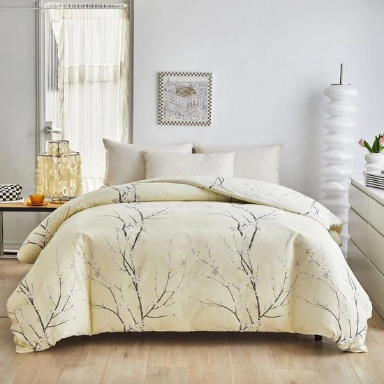 Set di coperte per letto 240 x 220 cm, coperta di microfibra 240 x 220 cm e cuscini 80 x 80 cm, design floreale in stile decorativo, coperta beige con chiusura a zip per letto matrimoniale