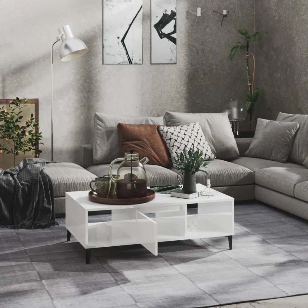 Tavolino salotto | Tavolino da caff¨¨ | Tavolino da Soggiorno Bianco Lucido 103,5x60x35 cm Legno Multistrato