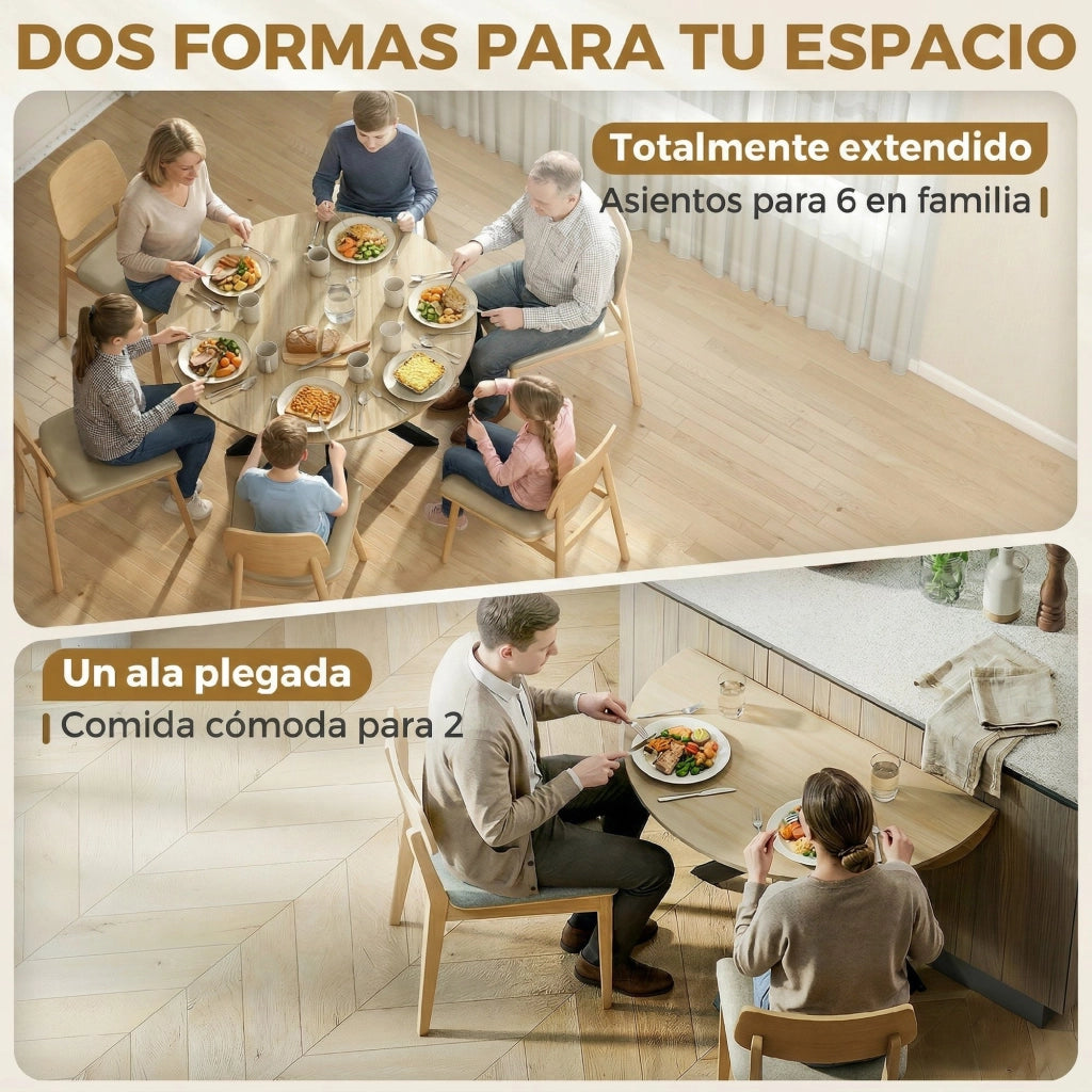Tavolo da pranzo pieghevole rotondo con ala abbattibile telaio acciaio doppia X ?110x76 cm ¨C Xylo ¨C Legno naturale