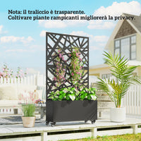 Fioriera con Grigliato per Rampicanti 90x30x160 cm a Rotelle Fori di Drenaggio in Metallo Nero