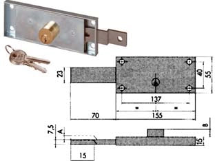 SERRATURA SERRANDA LATERALE CILINDRO FISSO TONDO 41525  SX mm.155x15x55h. (41525782)    CISA
