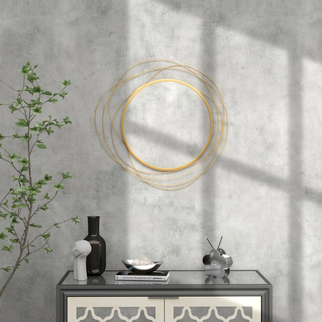 Specchio Rotondo con Ganci a Muro ¨C Zephmum ¨C Vetro e Metallo, Oro, ?65x1 cm