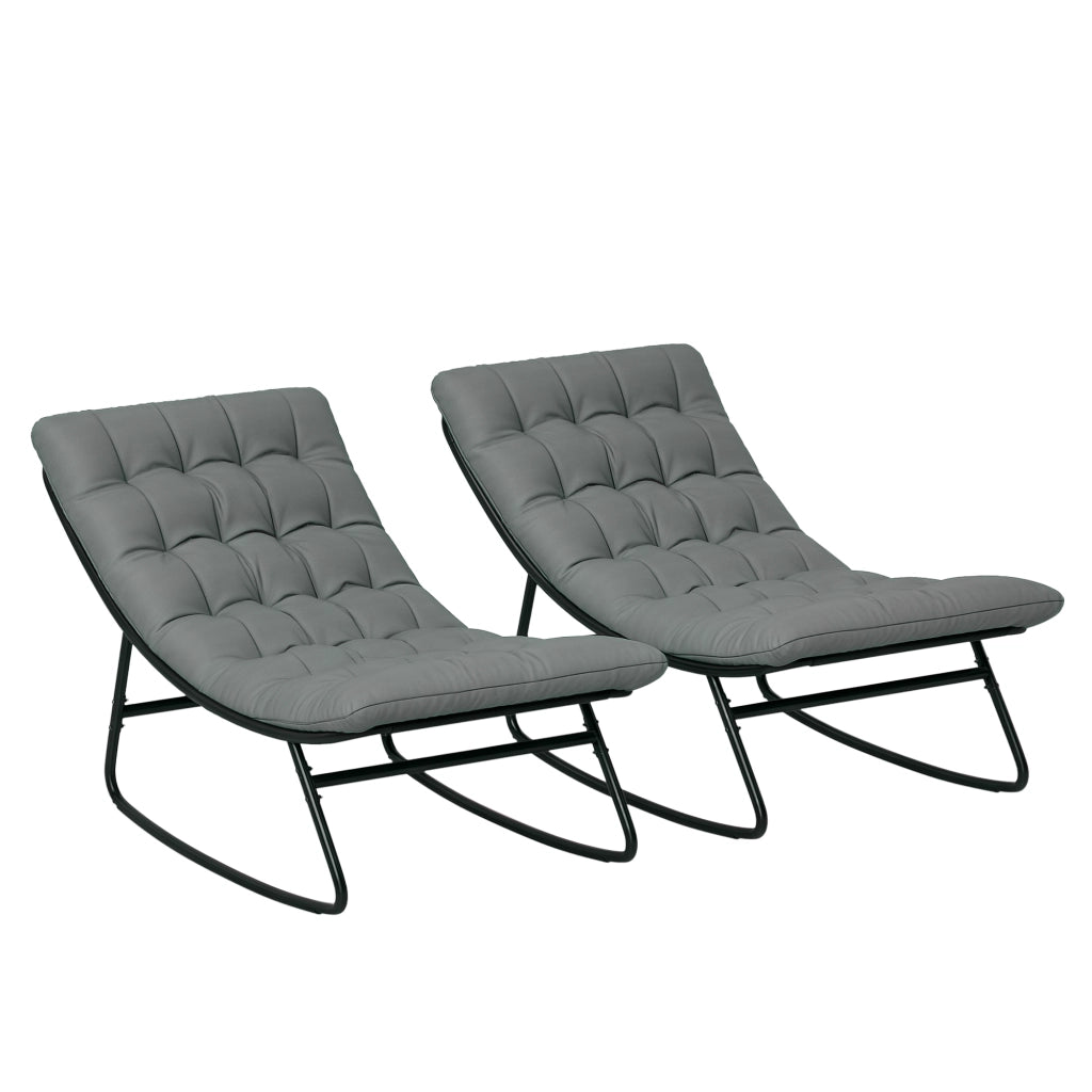 Set 2 poltrone a dondolo da giardino ¨C Xylo ¨C tessuto textilene grigio con cuscini