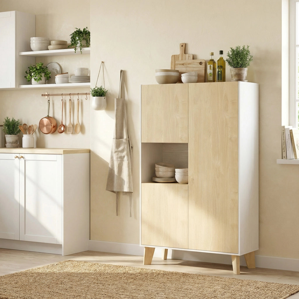 Credenza Bianca e Legno con 6 Ante ¨C Zephmum ¨C Bianco e Legno
