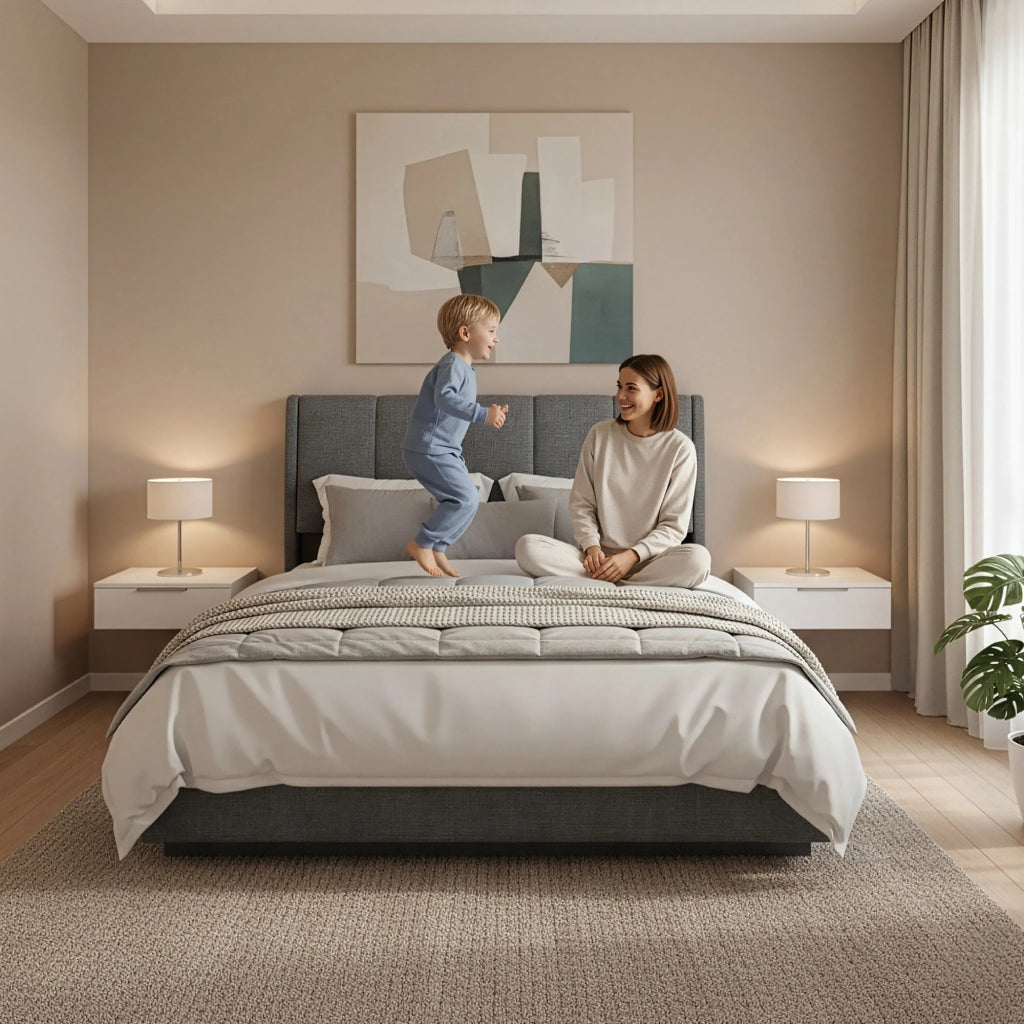 Letto Contenitore Tröstiar con Luce LED Letto Francese con Materasso 140x200 cm Antracite [en.casa]