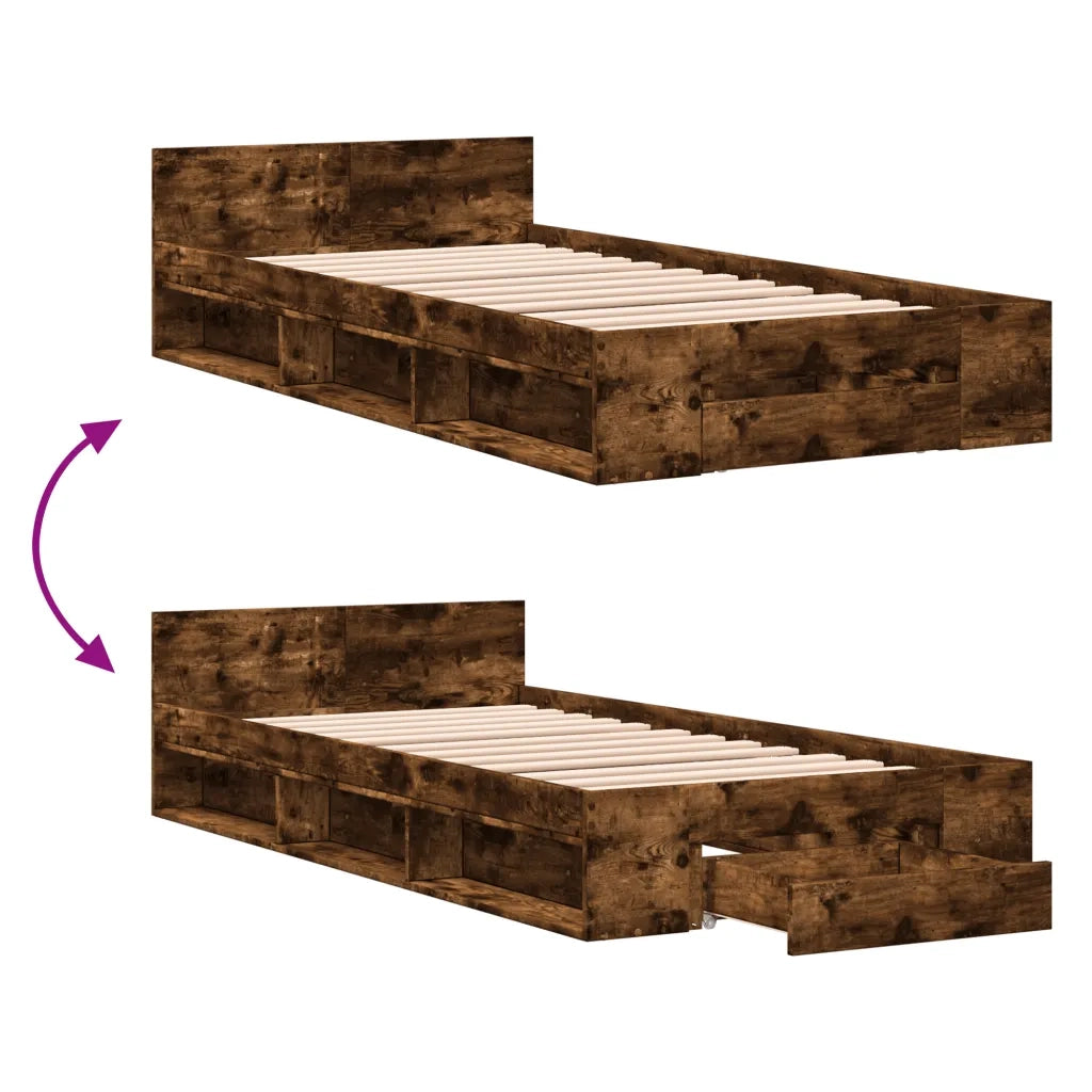 Giroletto con Cassetto Rovere Fumo 90x200 cm Legno Multistrato