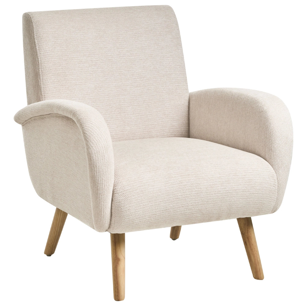 Poltrona moderna in tessuto rivestimento idrorepellente gambe in legno di gomma con braccioli beige chiaro