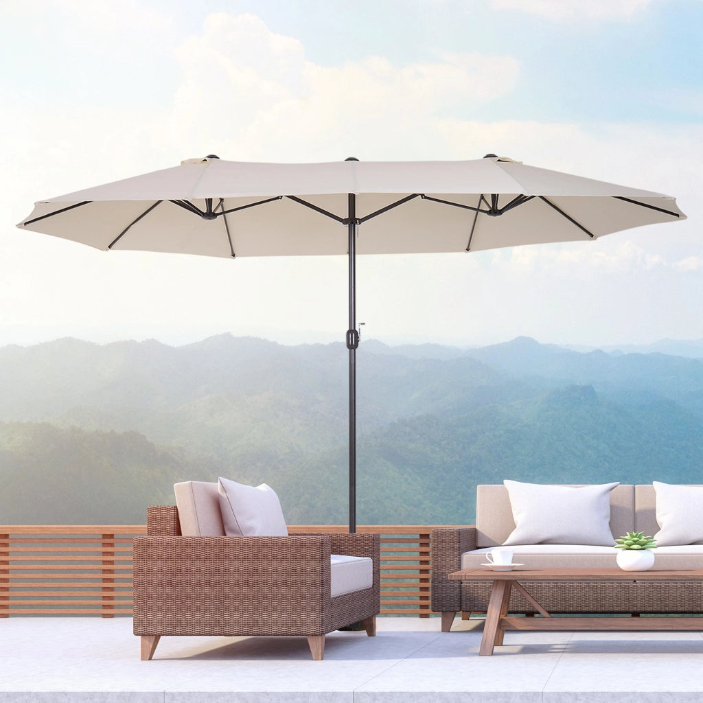 EasyComfort Ombrellone Doppio da Giardino 4.6x2.7 m a 12 Stecche con Prese d'Aria e Manovella, Ombrellone per Esterni in Acciaio e Poliestere, Anti UV, Beige