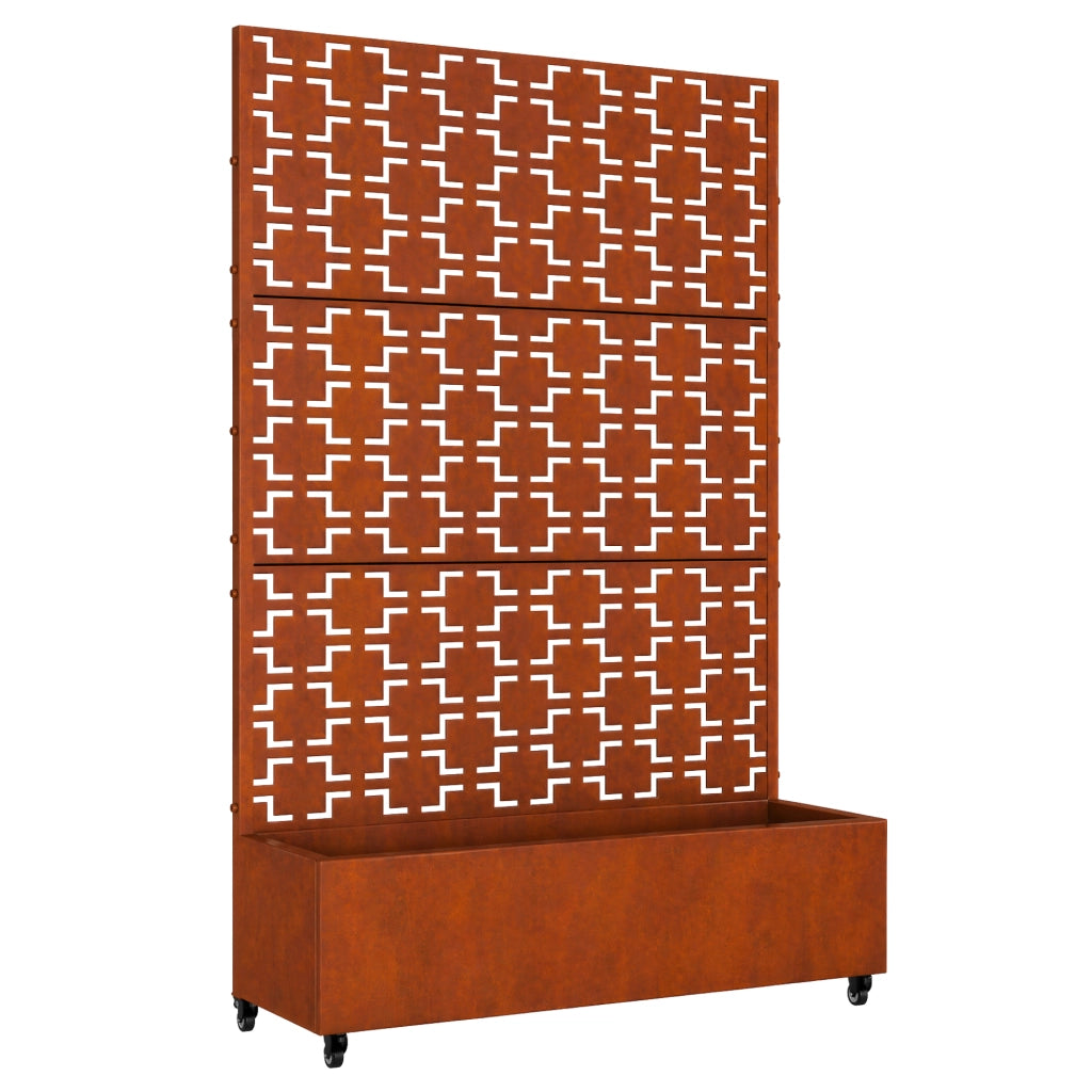 Fioriera con Spalliera Aaskis a Rotelle in Acciaio Corten 190 x 120 x 38 cm - Marrone Ossidato casa.pro