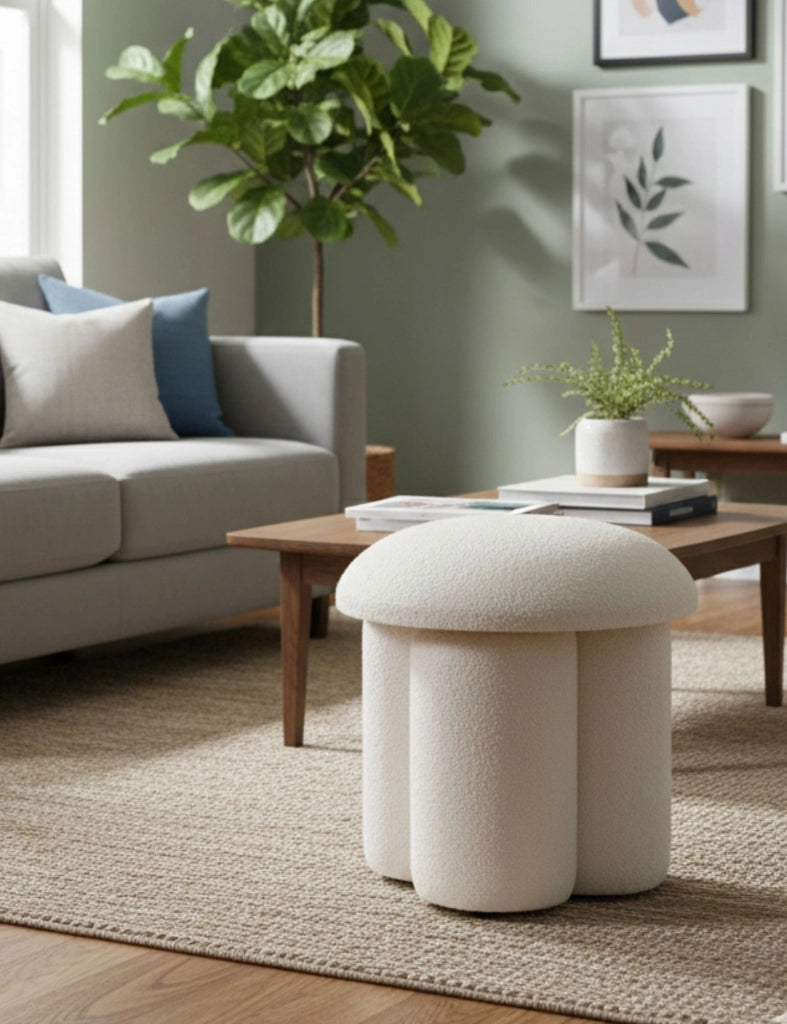 Pouf in tessuto "Magnus" - 45 x 45 x 48 cm - Bianco