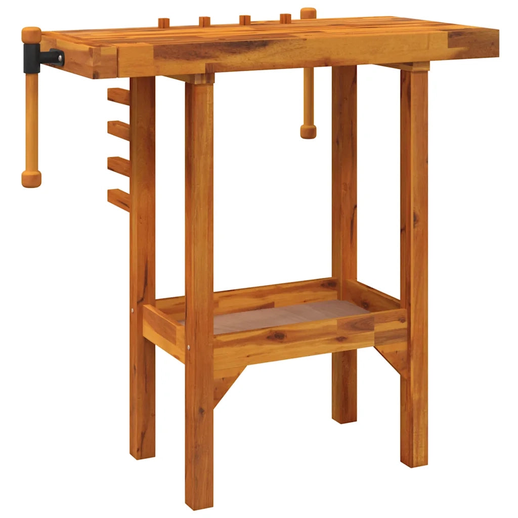 Banco da Lavoro con Morse 92x48x83 cm Legno Massello di Acacia cod mxl 14943