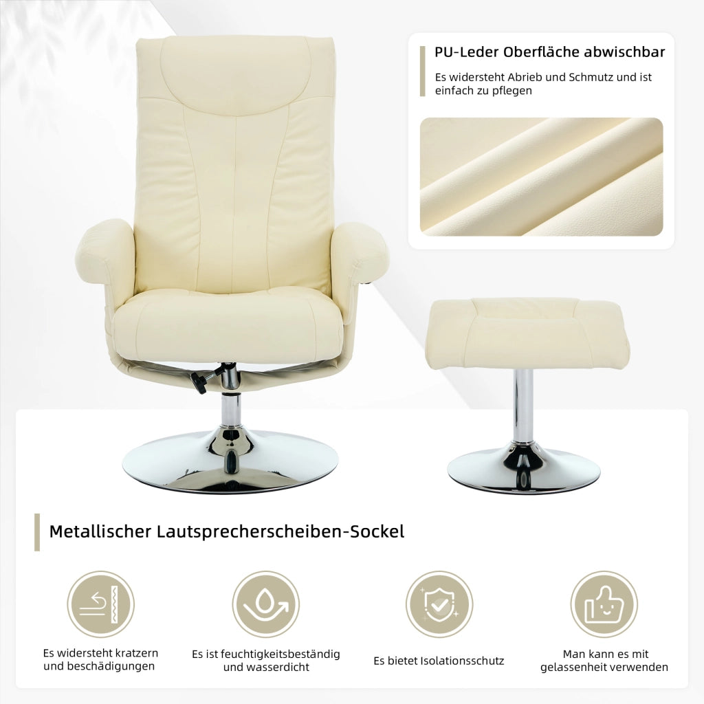 Poltrona Relax Reclinabile Massaggiante Elettrica con Poggiapiedi ¨C MINIMAL ¨C Similpelle Beige, Girevole 360¡ã
