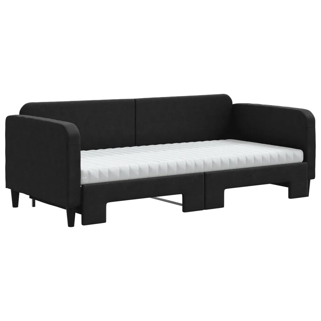 Divano Letto Estraibile con Materassi Nero 90x200 cm in Tessuto 3196836