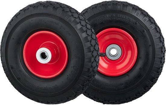 Set di pneumatici 3.00-4, 2 pneumatici, cerchio metallico, portata 100 kg, colore nero-rosso
